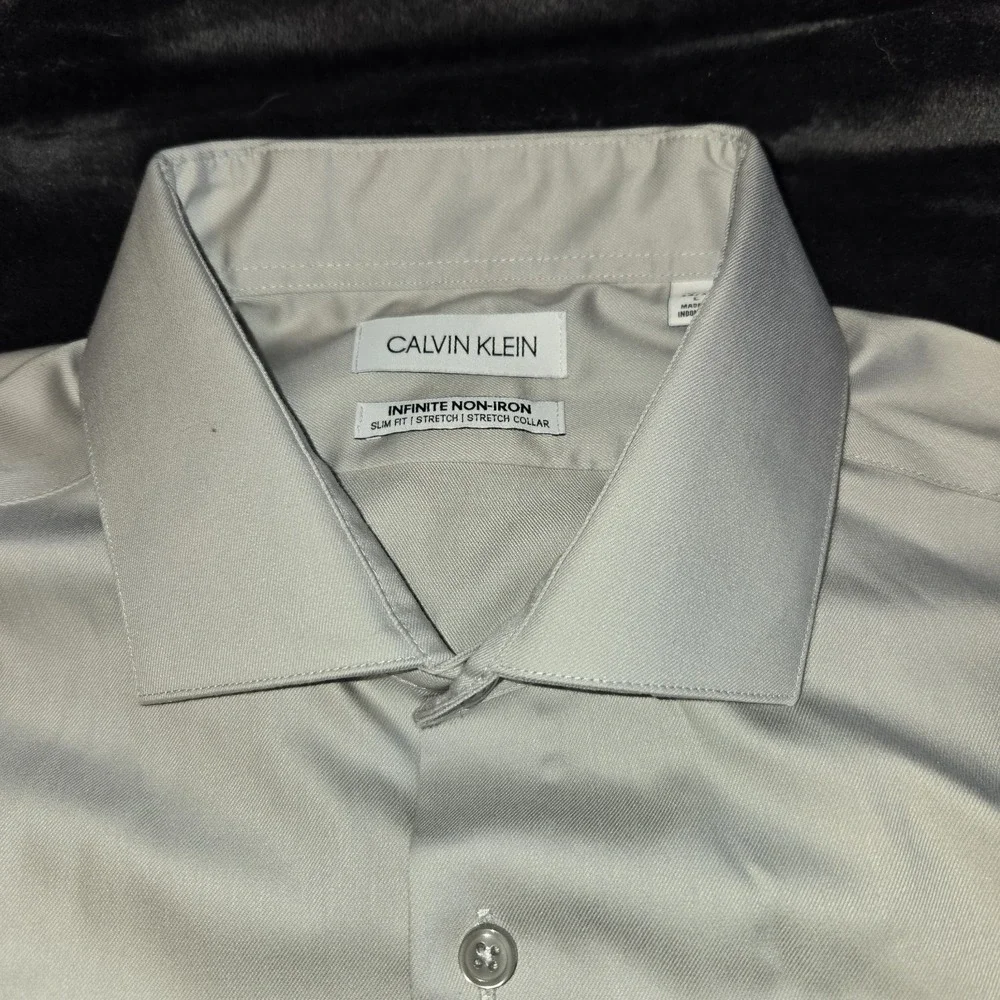 Calvin Klein Gray Inifinite Non Iron Slim Fit Stretch Mens Shirt 16 1/2 34/35 LG